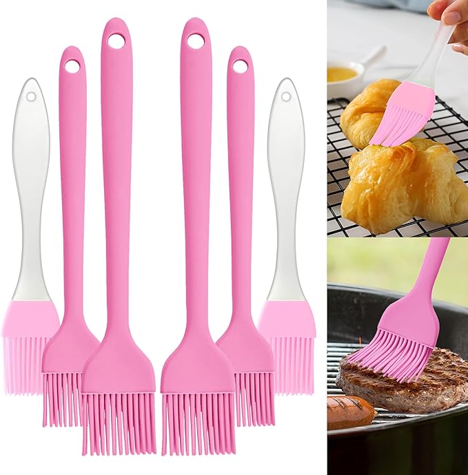 6 pieces basting brush for grilling,pastry brush,bbq basting brush,basting brush,rubber brush for cooking,basting brush for cooking,silicone bbq brush,barbecue sauce brush (pink)