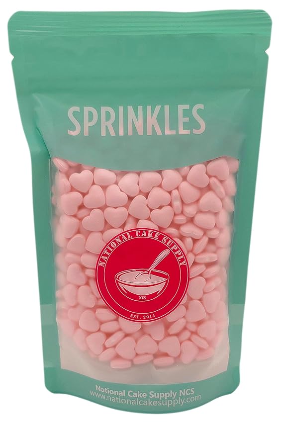 NCS Jumbo Pink Heart Edible Candy Sprinkles, 8 ounces
