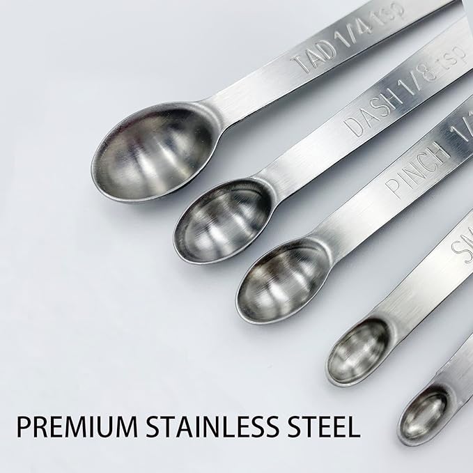 Stainless Steel Mini Measuring Spoons Set of 5 – Precise Teaspoon Measuring Tools 1/64, 1/32, 1/16, 1/8, 1/4 Tsp – Small Spice Measuring Spoons with Silicone Grip Handles & Storage Ring