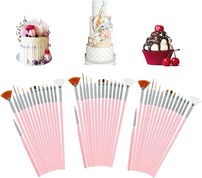45 pcs Cake Decorating Brushes, Cake Painting Brushes, Food Safe Paint Brush, Multiple Function Cookie Brushes,Cookie Decorating kit, Function Fondant Brush,Pastry Brush for Baking (Pink)