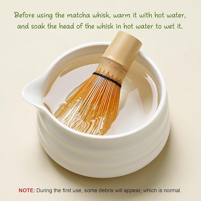 7 Pcs Matcha Whisk Set Macha Kit with Chawan Spout Bowl Bamboo Brush Chasen Holder Powder Starter Sifter Ceramic Japanese Making Matcha Tea Tool with Spoon and Tea Towel for Ceremony Gift (White)