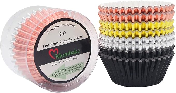 Standard Metallic Foil Paper Cupcake Liners in Rose Gold, Gold, Silver and Black, 200-Count