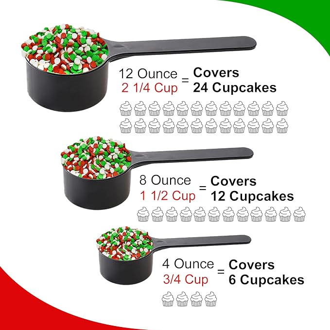 Confetti Christmas Sprinkles - 4 oz Resealable Stand Up Candy Bag - Christmas Themed Holiday Sprinkle Mix - White, Green, and Red Quins - Bulk Sprinkles for Baking and Decorating