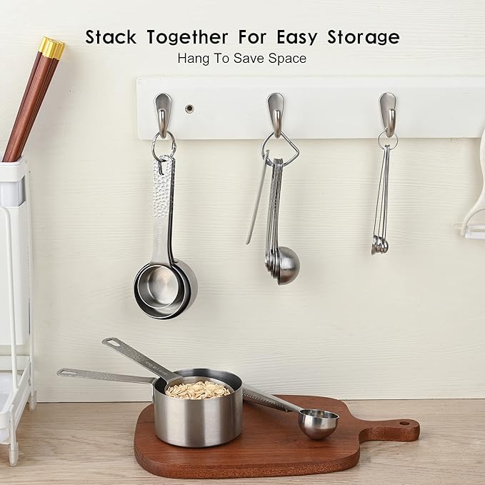 Measuring Cups, Measuring Cups and Spoons Set, Stainless Steel 6 Measuring Spoons Set and 5 Measuring Cup for Kitchen & Baking, Metric & US Mini Metal Teaspoon Measuring Tools Equivalents
