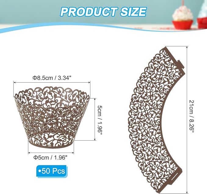 PATIKIL Cupcake Wrappers Paper, 50 Pack Baking Cups Standard Vine Decoration for Anniversary Birthday Weddings and Parties, Brown