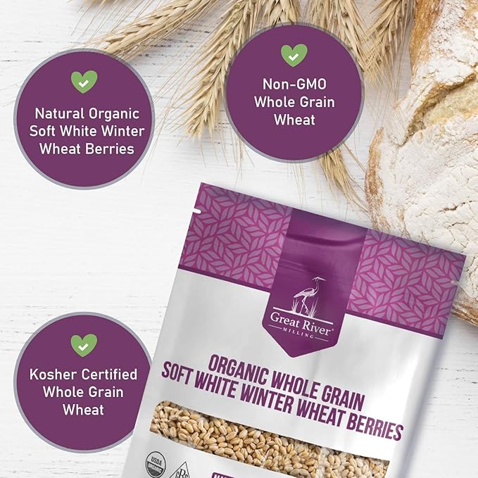 Great River Milling Organic Soft White Winter Wheat | Whole Grain Wheat Berries for Baking & Milling | USDA Organic, Non-GMO, Kosher | Ideal for Pastries, Tender Breads, Desserts, Soup & Salad | 5 Lb