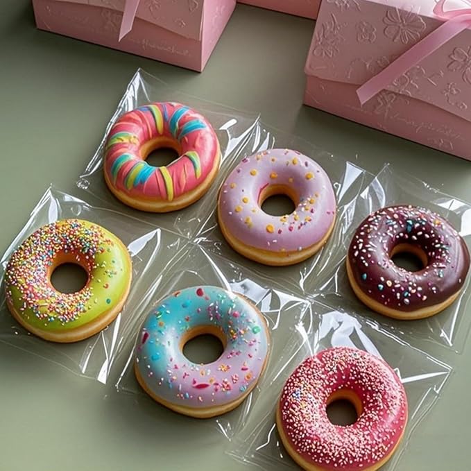 JCXGRVC 100Pcs 5 x 5Inch Clear Cellophane Single Donut Bags Individual Macaron Bag Cookies Bags Packaging Bakery Treat Bag for Soap Chocolate Truffle Ore Wedding Bab Shower Birthday Party Favors