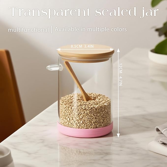3pcs 18.5 oz Glass Canisters Glass Jars with Spoons and Bamboo Lids Borosilicate Glass Overnight Oats Jar - Airtight Overnight Oats Container with Lid for Spices, Coffee Bean, Sugar, Food Storage