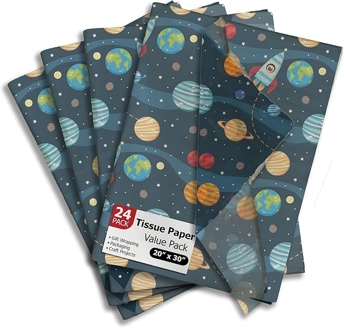 Pro Supply Global Space Astronaut Printed Tissue Paper for Gift Bags or Boxes and Wrapping - Bulk Decorative Art Tissue Paper for Packaging and Gifting | 24 Sheets 20" x 30"