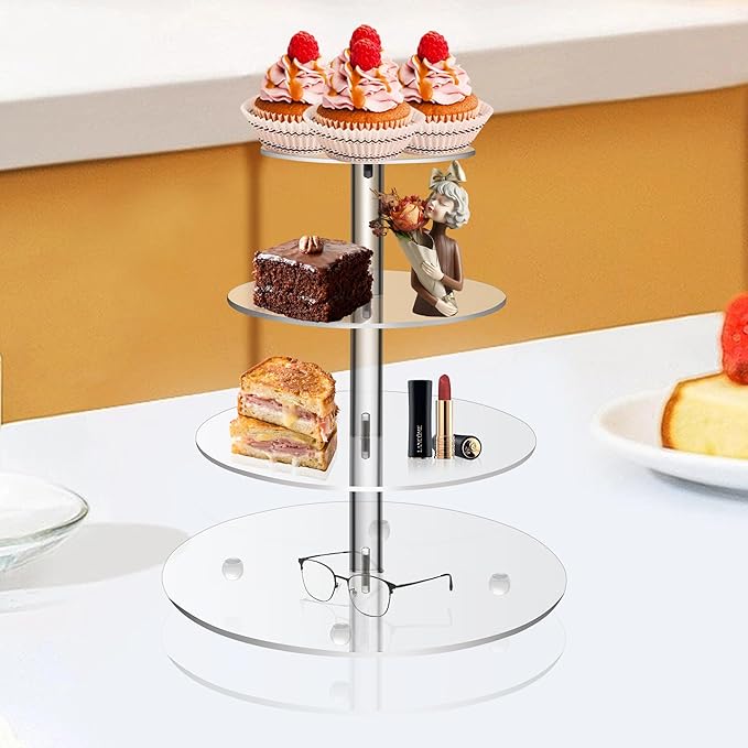 Clay Tonic 4 Tiered Acrylic Glass Premium Cupcake Holder-Cake Stand-Cupcake Stand-Dessert Stand-Tea Party Serving Platter (Round)