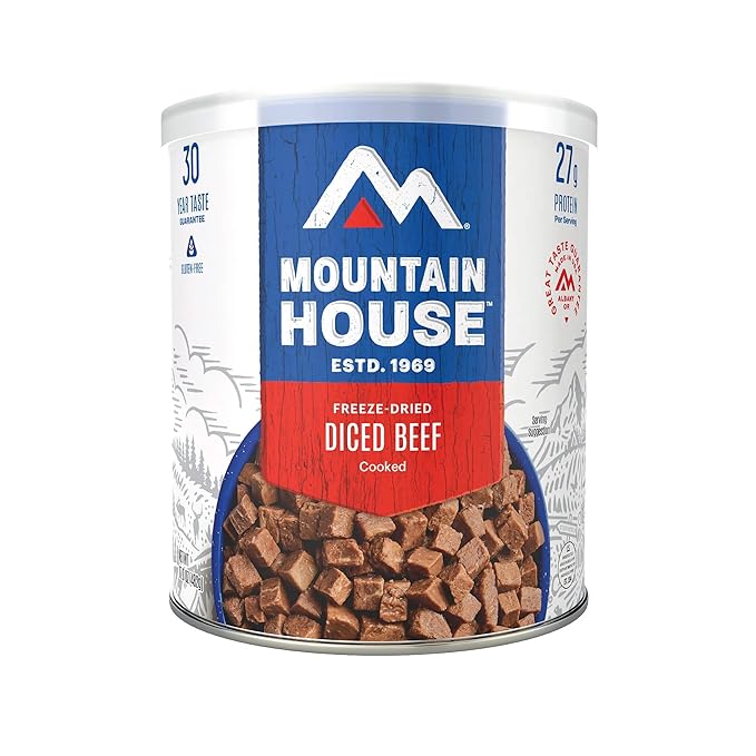 Mountain House Freeze-Dried Protein Pack Sampler – 6 Cans of Diced Chicken, Diced Beef & Ground Beef – 102 Total Servings – Fully Cooked High-Protein Emergency Survival Food for Camping, Hiking & Long-Term Storage – 30-Year Shelf Life – Made in USA
