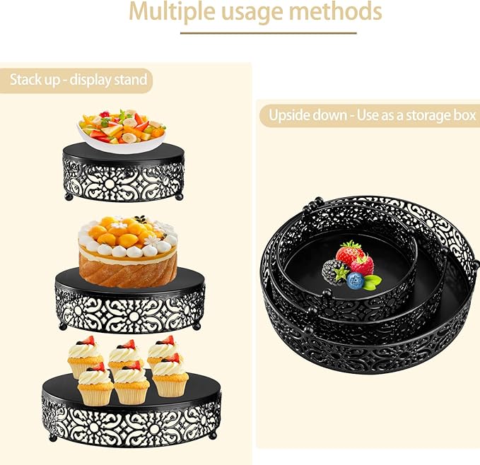 3 Set Black Cake Stand，Dessert Cupcake Pastry Candy Display Plate for Party，Elegant Round Cylinder Columns tables for Weddings Cake Stands，Plant Tables，Birthday Party
