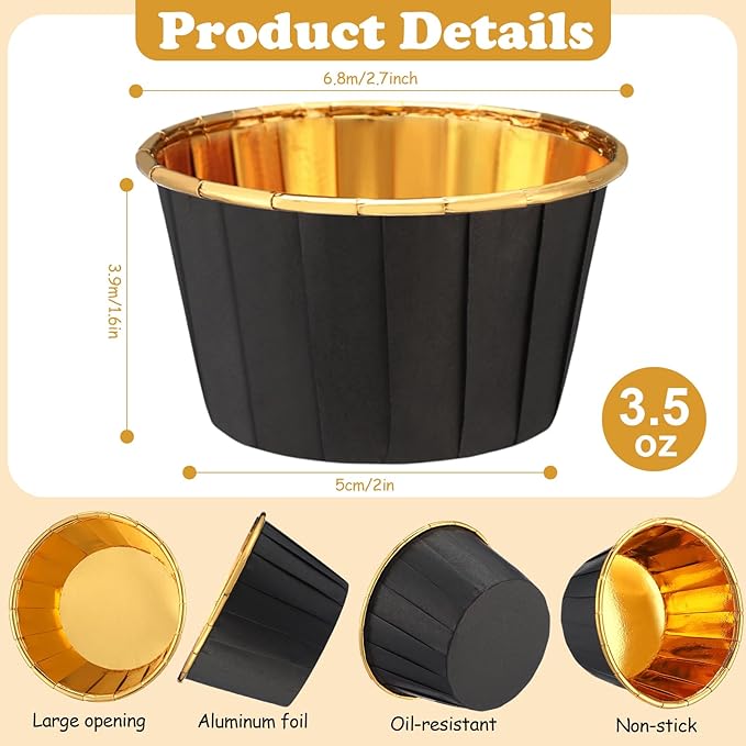 300 Pack Black Red White Cupcake Cups Bulk 3.5 oz Disposable Foil Muffin Liners Wrappers for Baking Aluminum Paper Mini Metallic Holiday Wedding Festival Party Supply