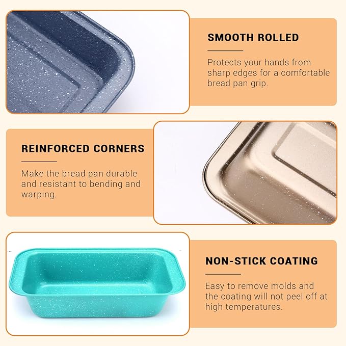Huakaile 4 Pack Carbon Steel Loaf Pan, 9.8" x 5" Nonstick Bread Pan, Rectangular Loaf Tin Bakeware Set for Baking Cake Oven Sourdough Homemade (Gray, Gold, Pink, Blue)