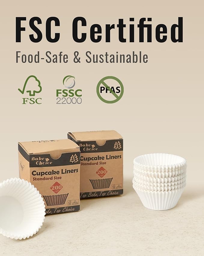 200pcs Standard White Cupcake Liners for Baking, Upgraded Natural Muffin Liners, Balance Non-Stick & Non-Slip, Greaseproof Parchment Paper, Cupcake Wrapper for Party, Wedding, Christmas