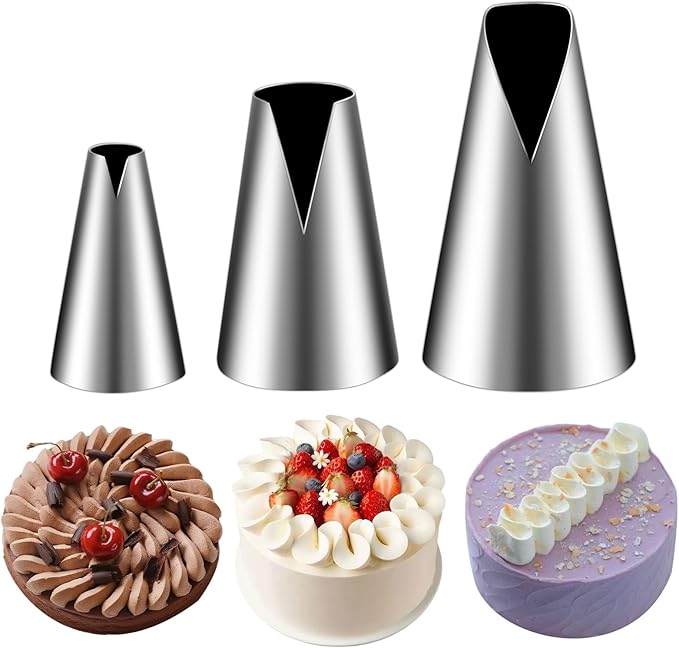 Suuker 3 Pieces V-shaped Piping Tips Set,Cake Decorating Tips, Frosting Icing Tips for Cupcakes, Cake, Cookie and Decorating（580 686 580S）