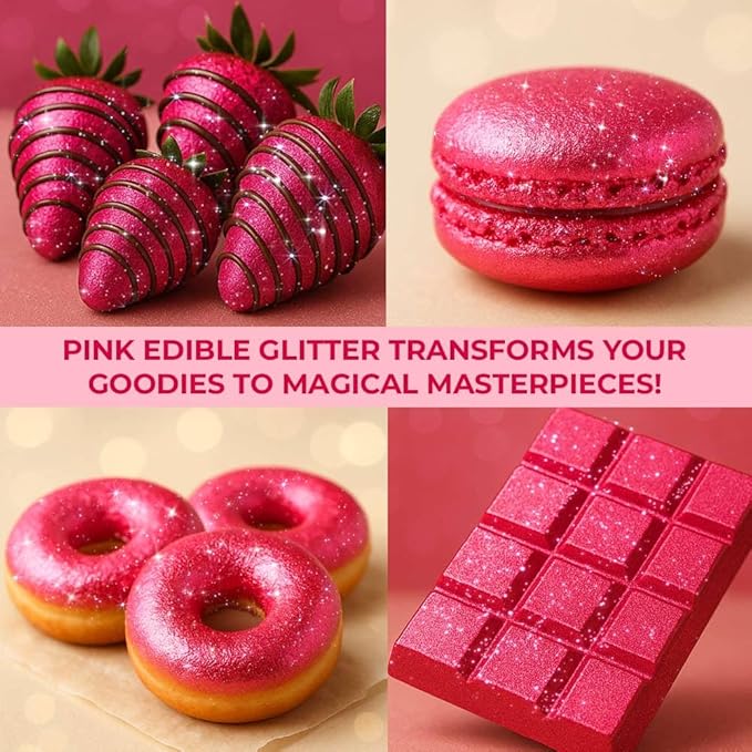 Bulk (20g) Pink Edible Glitter for Drinks | Premium Pink Edible Glitter for Cakes Drink - Shimmer Glitters Cake Decorations for Strawberries Cocktail Shimmering