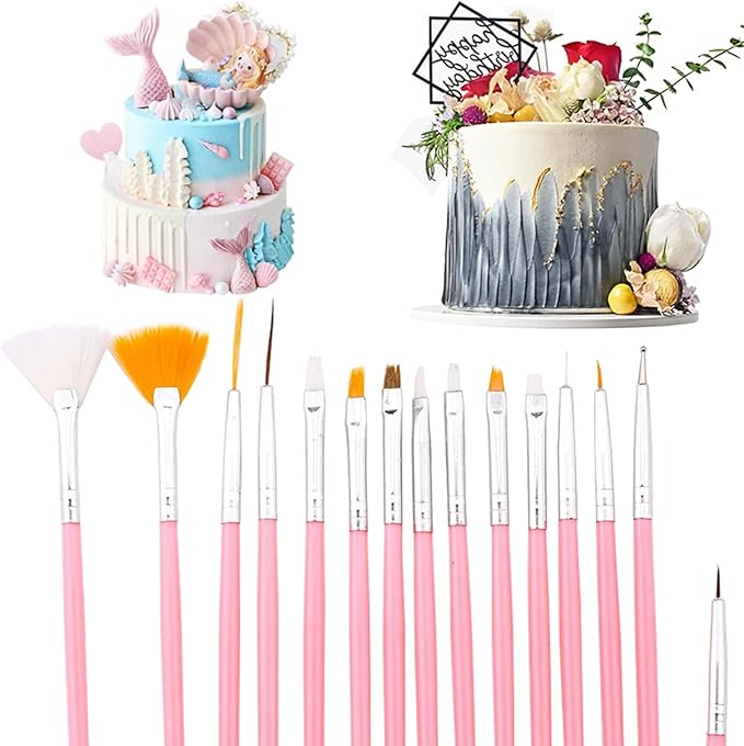45 pcs Cake Decorating Brushes, Cake Painting Brushes, Food Safe Paint Brush, Multiple Function Cookie Brushes,Cookie Decorating kit, Function Fondant Brush,Pastry Brush for Baking (Pink)