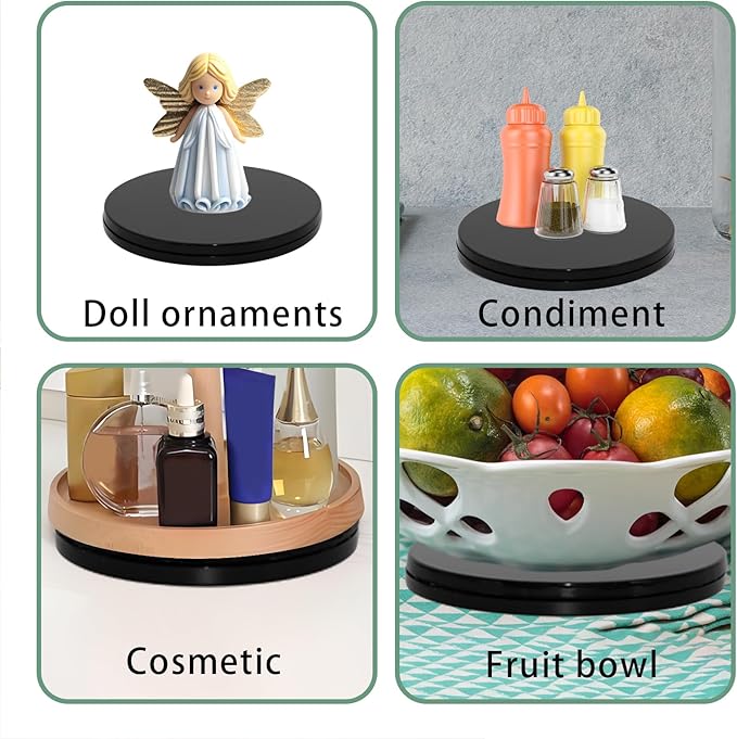 2 Pcs Black 7 inch Acrylic Lazy Susan Rotating Turntable Organizer Bearings - Round Swivel Plate for Spice Rack, Table, Cake, Kitchen Pantry