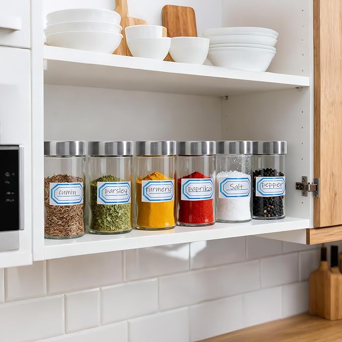 Segarty 3oz Spice Jar with Stainless Steel Shaker Lids, 3 Pack 90ml Round Spices Jars for Salt and Pepper Storage, Small Glass Seasoning Container Set, Empty Spice Shakers with 7 Stickers and 1 Brush
