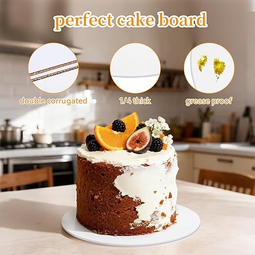 Cake Base Boards 12 Inch Rounds, 1/4" Thick Cake Rounds for Heavy Tiered Cakes, Cardboard Round Stand to Decorate and Transport Cakes (12)