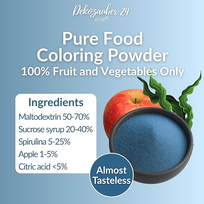 Dekozauber24 Natural blue food coloring, 0.35oz edible powder, dye free, vegan, plant based and gluten free color for baking