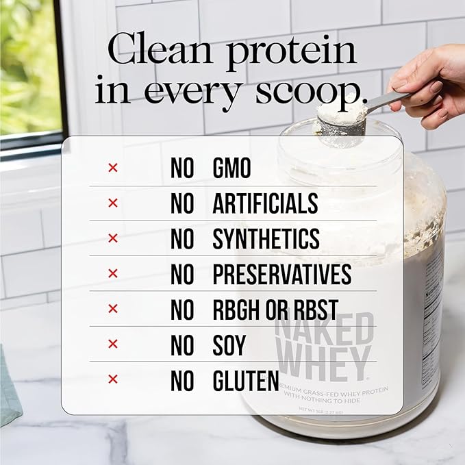 NAKED WHEY 5LB 100% Grass Fed Unflavored Whey Protein Powder - Only 1 Ingredient, Undenatured - No GMO, Soy or Gluten - No Preservatives - Promote Muscle Growth and Recovery - 76 Servings