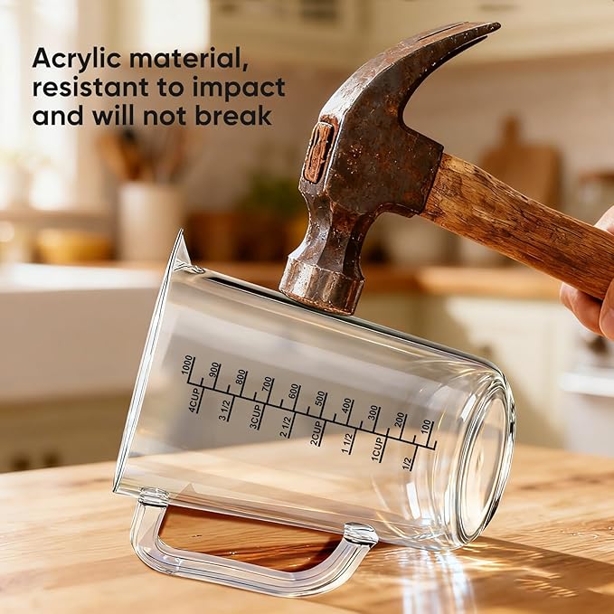 Plastic Measuring Cups - 4 CUP 4PCS Liquid Measuring Cups with Handle and Spout,Multiple Measurement Scales Acrylic Material Measure Cups (4CUPX4)