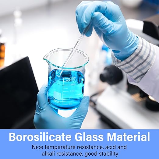 12 Pcs 200 ml Glass Lab Beaker 3.3 Borosilicate Glass Measuring Cup with Spout Low Form Glassware for Laboratories Classrooms or Home Use