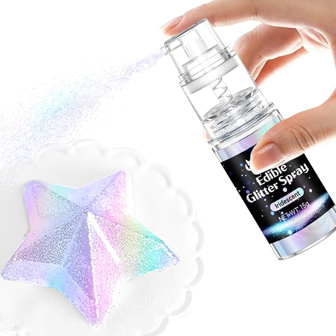 Iridescent Edible Glitter - 15g Edible Glitter Spray Food Grade Rainbow Drink Glitter for Cakes, Cookies, Cake Pops, Chocolate, Strawberries, Cocktails & Beverages
