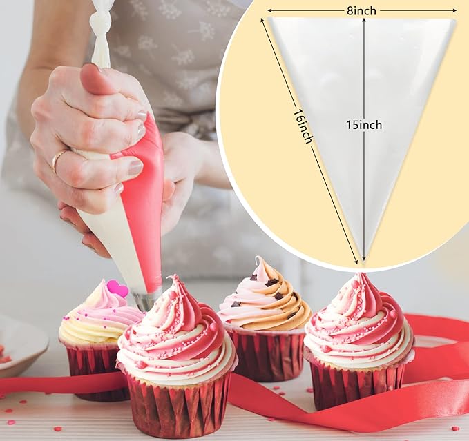 ilauke 15 inch Piping Bags, 100 Pcs Thickened Disposable Pastry Bags Decorating, Icing Piping Bags for Frosting Cake Buttercream Frosting Cupcake Baking Decoration Supplies