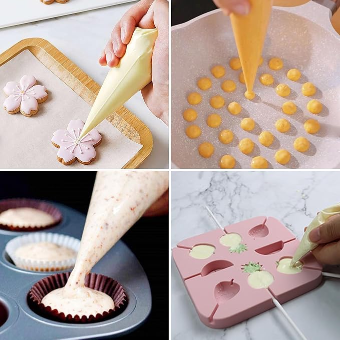 129Pcs Tipless Piping Bags Set - 100 12Inch Disposable Pastry Bags for Royal Icing Decorating - Cake Baking Tools Kit with 7 Frosting Tips, 10 Bags Ties, 2 Scriber Needle,6 Cookie Cutters
