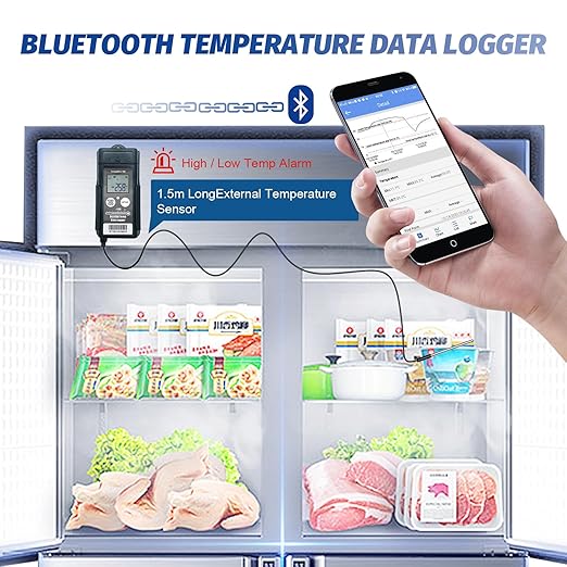 Tzone Bluetooth Temperature Data Logger USB Low Temp Recorder with Probe,Digital Freezer Thermometer Logger with Auto Report,Temperature Sensor for Refrigerator Lab Cold Chain Transportation Monitor