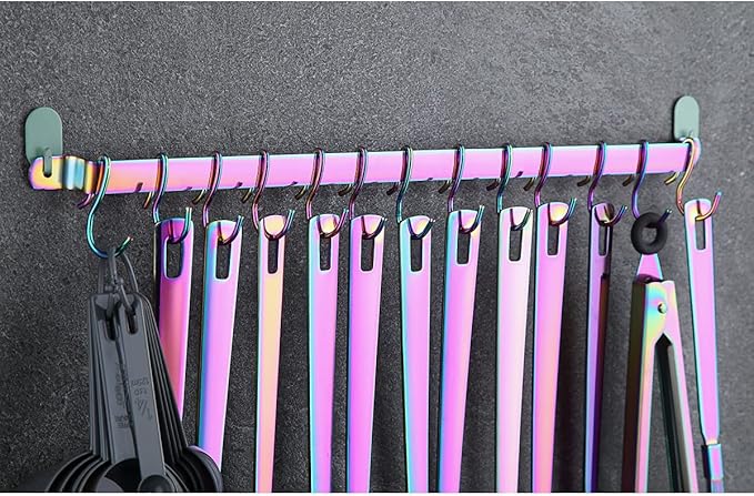 Rainbow Cooking Utensils Set, Kyraton Stainless Steel 37 Pieces Kitchen Utensils Set with Titanium Colorful Plating, Kitchen Tool Gadgets Set with Utensil Rack Heat Resistant Dishwasher Safe