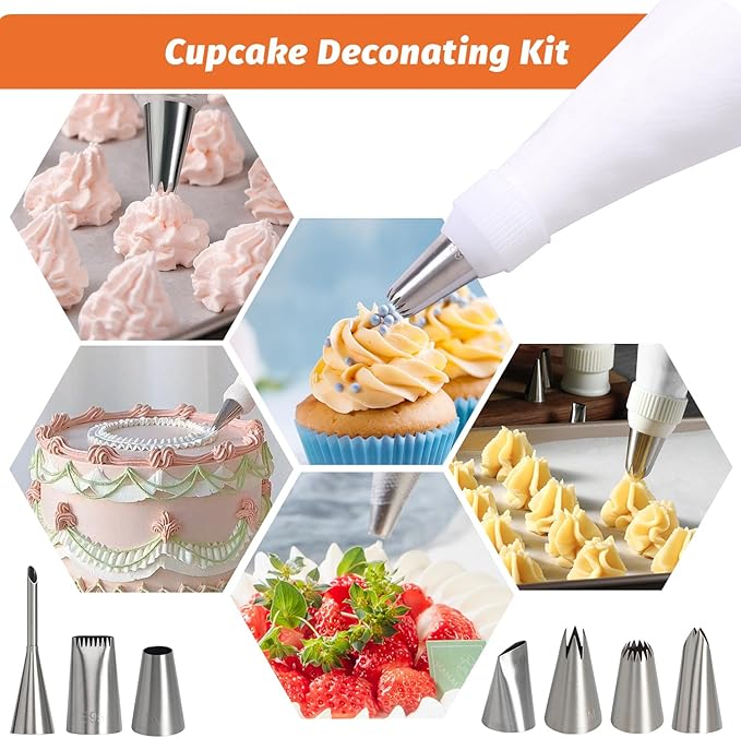 Reusable Cotton Piping Bags and Tips Set- 15pcs Frosting Piping Kit Cupcakes, Cookies | Durable Cotton Exterior, Easy to Clean, Eco-Friendly Baking Kit for Home Bakers & Chefs