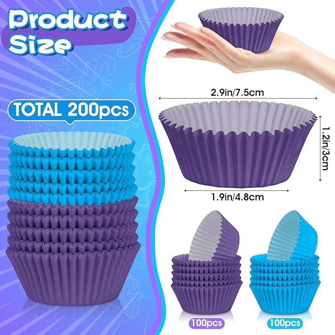 200PCS Purple and Blue Cupcake Liners Mini Muffin Baking Cups Wrappers for Jellyfish Birthday Party Supplies Disposable Pastel Cupcake Papers for Blue and Purple Ocean Theme Party Decorations