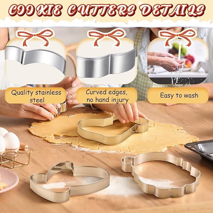 6 Pcs Large Christmas Cookie Cutters 8" Stainless Steel Metal Xmas Baking Cookie Molds for Holiday, Elk, Christmas Tree, Stocking, Santa Face, Mitten, Bell