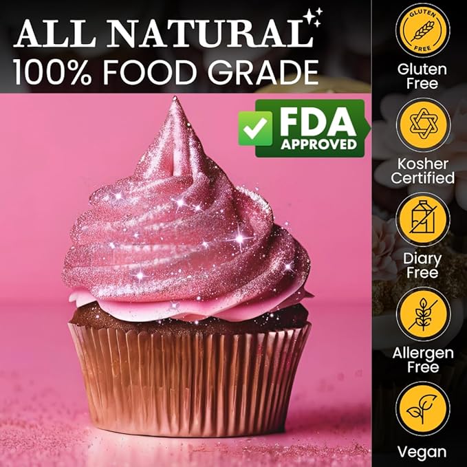 Edible Glitter Sprinkles for Cake Decorating, Drinks, Cookie, Icing, Dessert Decorations, Sparkly Luster, Food-Grade, Vegan, Gluten Free, Kosher, Bulk 10g, Pink