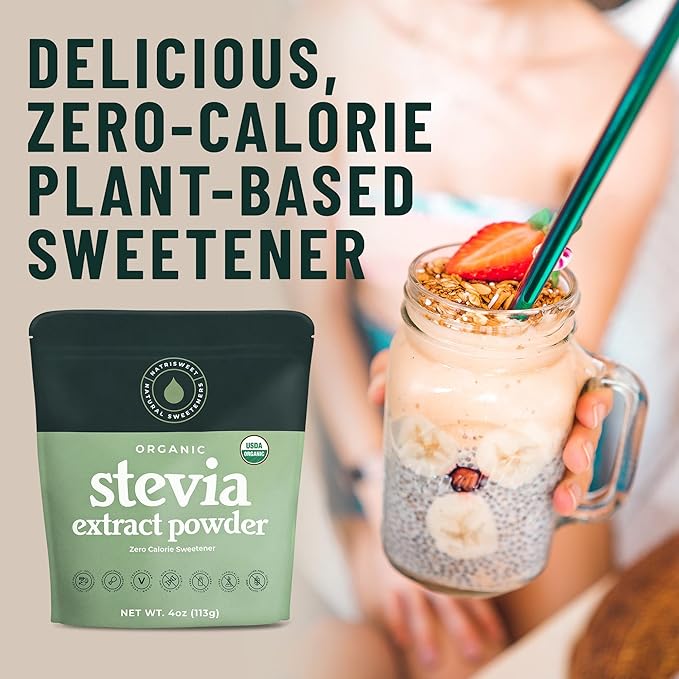 Organic 100% Pure Stevia Powder, 4 oz, Satisfies Sweet Cravings, Lowers Blood Sugar Levels for Diabetics, Bulk Powdered Stevia Extract Sweetener for Better Baking & Beverages, 800+ Servings by NatriSweet