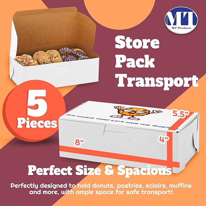 MT Products Custom Printed Bakery Boxes - 8" x 5.5" x 4" White Customizable and Cupcake Boxes with Logo (Pack of 5) - Made in USA