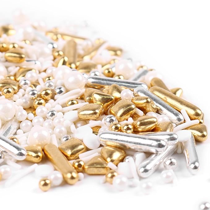 Gold Sprinkles for Cake Decorating 3.5 Ounces, Edible Gold White Silver Sprinkles for Cupcake Topper, Cookiess, Perfect for Wedding, New Year’S Eve Party