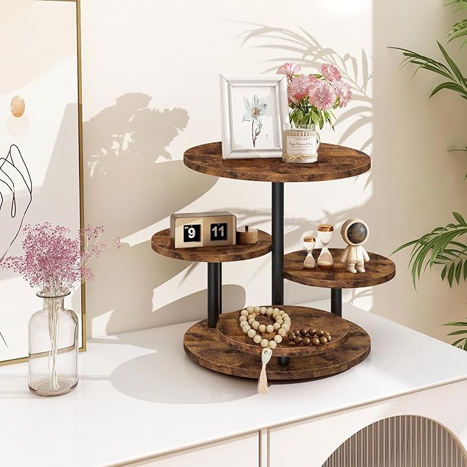 ELITEROO 4 Tier Round Cupcake Tower Stand for 50 Cupcakes, 360° Rotating Wood Cake Stand with Tiered Trays, Farmhouse Cookie Stand for Dessert Table Display for Wedding Birthday Baby Shower Tea Party