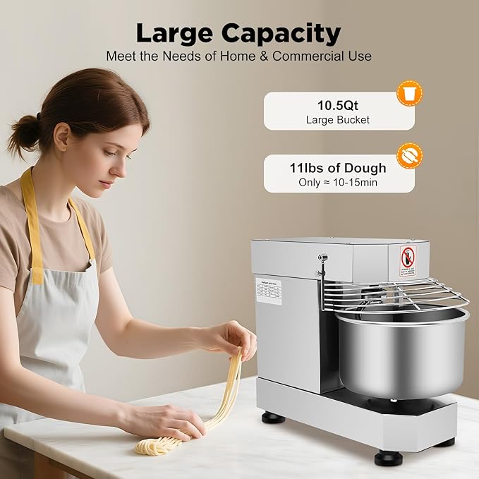 Commercial Food Mixer, 750W Electric Dough Kneading Machine, Commercial Flour Mixer Doughmaker with Food-grade Stainless Steel Bowl & Security Shield, Baking Equipment for Restaurant Kitchen