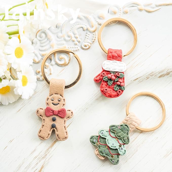 Christmas Keychain Polymer Clay Cutters, 12 Shapes Winter Polymer Clay Keychain Cutters (A)