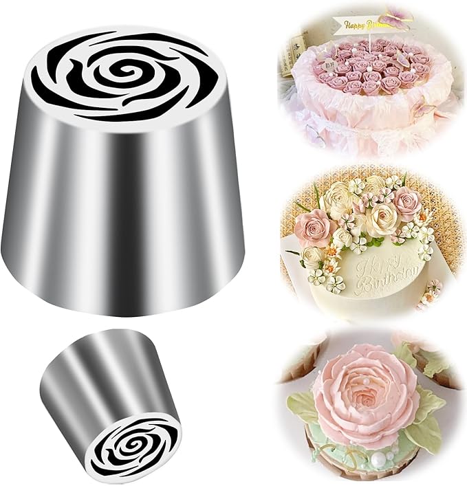 Extra Large Russian Piping Tip Stainless Steel Rose Floral Piping Nozzle Icing Piping Kit for Cake Decorating Flower Frosting Piping Pastry Cupcakes Cakes Cookies Desserts Baking Tool