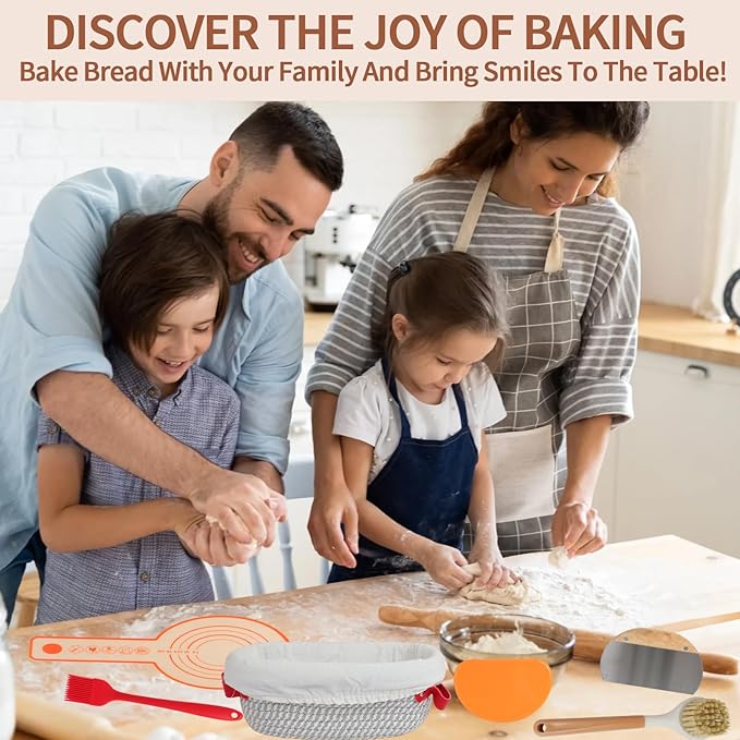 Sourdough Bread Baking Supplies, Sourdough Starter Kit, 9" Round and 10" Oval Bread Proofing Basket with Sour Dough Starter Jar, Reusable Breads Making Tools Perfect Gifts for Bakers
