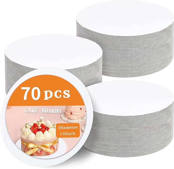 70 Pcs10 Inch Cake Board,White Cake Boards Round,Food Grade Cardboard Cake Rounds,Disposable Cake Plates,10 Inch Cake base,Waterproof and Oil proof Cake Tray Cake Pizza Circles