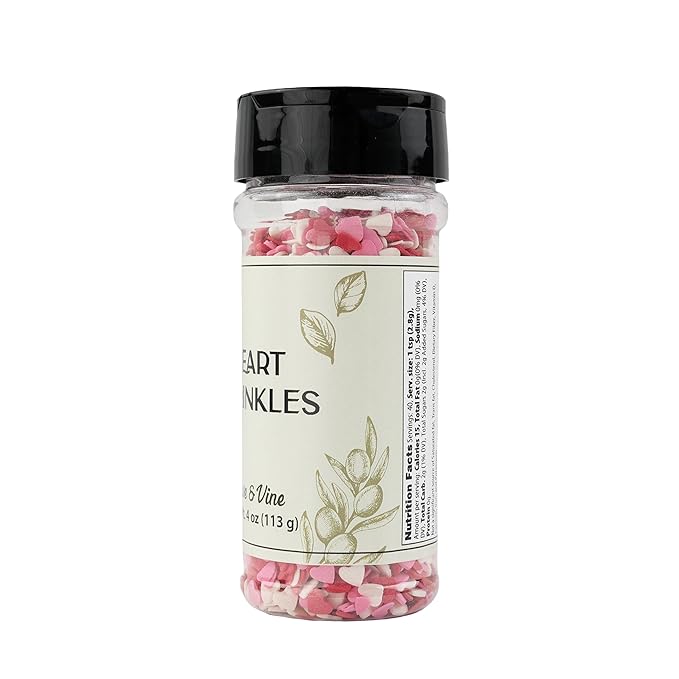 Olive & Vine Heart Sprinkles, Sweet Flavor, For Baking & Desserts, Rich Tradition, Authentic Taste, For Global Recipes (4 Ounce)