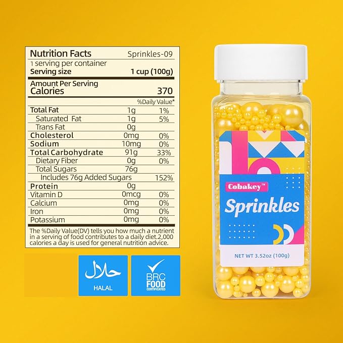 Yellow Sprinkles for Cake Decorating Edible Easter Sugar Pearls Mixing Sizes for Cupcake Topper Cookies Ice Cream Toppings Cake Decorations for Party Celebrations 3.5 Ounces