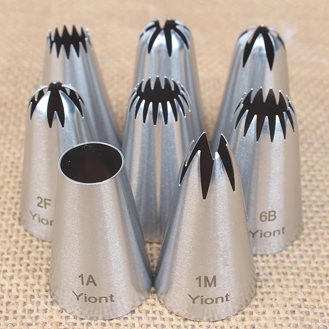 8Pcs Flower Piping Tips Set Stainless Steel Baking Tools Cookies, Cupcakes Rose & Wedding Cake Decorating Icing & Frosting Pastry Nozzles Yiont